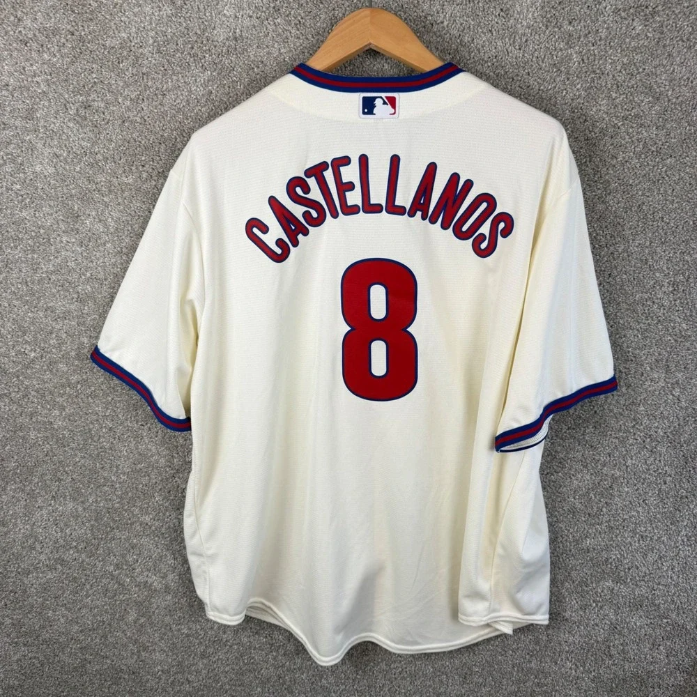 Nike Mens XXL Philadelphia Phillies Nick Castellanos 8 Cream Baseball Jersey